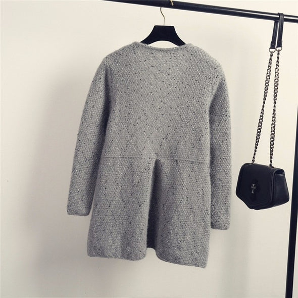 Pure Color Long Sleeve Round Neck Loose Cardigan Outwear