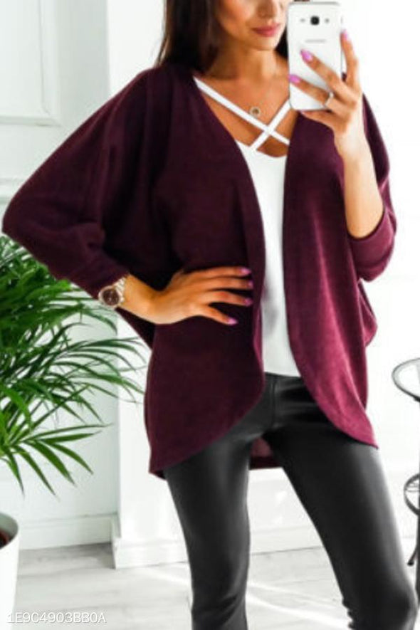 Asymmetric Neck  Snap Front  Plain Cardigans