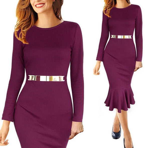 Sexy Long Sleeve Ruffled  Bodycon Dress