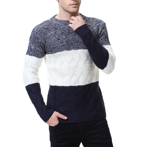 New Color Matching Thick Warm O-neck Knit Sweater