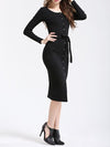 Women's New Round Neck Single-Breasted Solid Color Lace Knit Dress