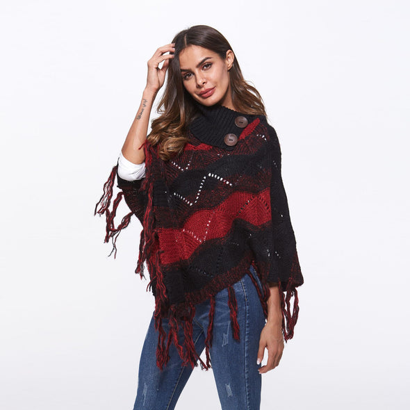 Tassel knitting Hit Color Cloak Outwear