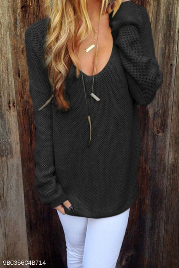 Round Neck  Plain  Casual Sweaters