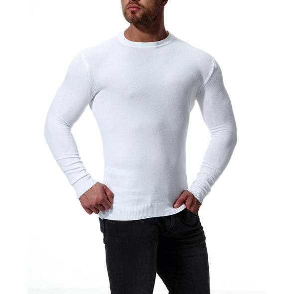 New Men's O-neck Long Sleeve Solid Color Slim Sweater