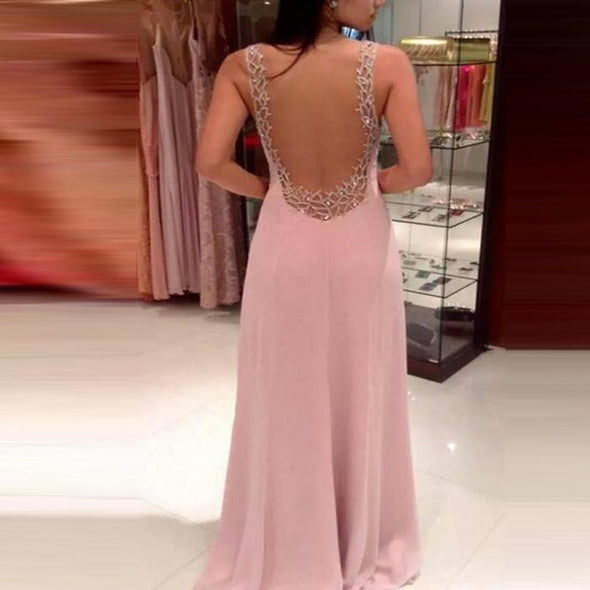 Sexy Halter Deep V-Neck Long Wedding Evening Dress