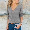 Solid Color V-Neck Long-Sleeved Sweater