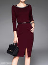 Fashion Solid O-Neck long Sleeve Bodycon Dress