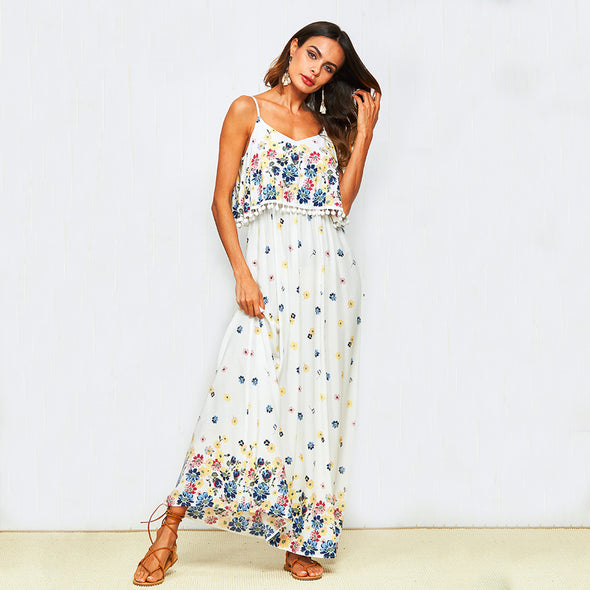 Women's summer print slim strap long dress