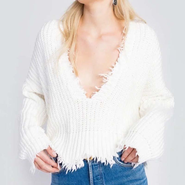 Large V-Neck Wear Tassel Loose New Bottoming Sweater