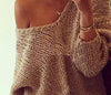 Loose Solid Color V-Neck Strapless Long Sleeve Sweater