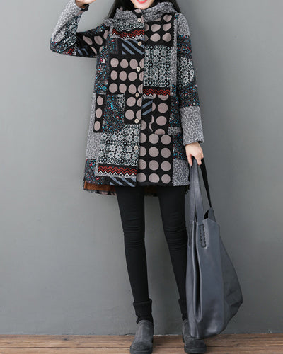 Printed Hooded Cardigan Coat