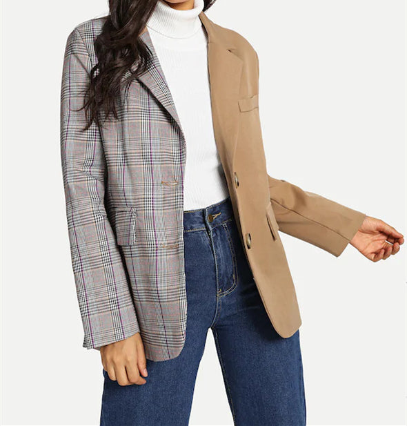 New Colorblock Plaid Single-Breasted Jacket