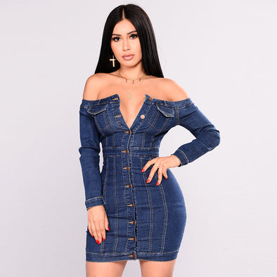 Sexy Off Shoulder Denim Bodycon Dress