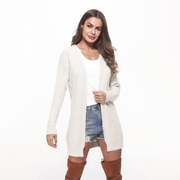 Solid Color Medium Style Knitting Cardigan