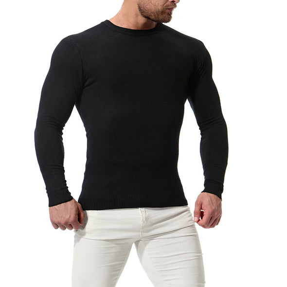 New Men's O-neck Long Sleeve Solid Color Slim Sweater