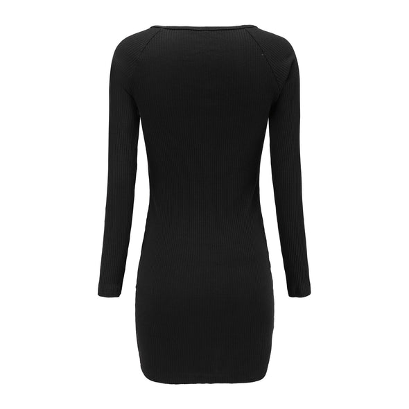 V-Neck Knit Long Sleeve Sexy Slim Dress