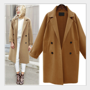 Fashion Pure Color Long Sleeve Lapel Woolen Coat