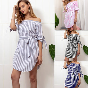 New Off Shoulder Sexy Striped Casual Dress