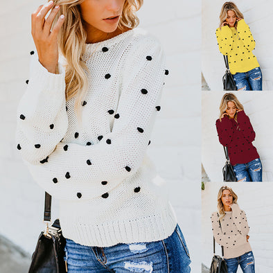 Dots Printing Round Neck Long Sleeve Sweaters