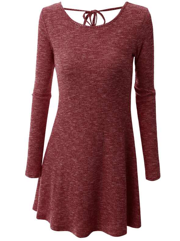 Fashion Long Sleeve O-Neck Tie Knit Dress