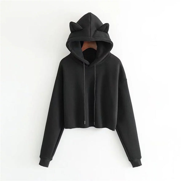 Cute Cat Head Hooded Loose Short High Waist Hoodies