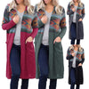 Long Print Stitching Knit Cardigan Hoodie