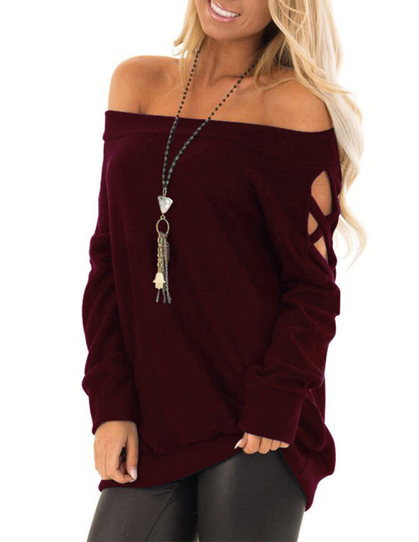 Off-The-Shoulder Long Sleeve Casual T-Shirt