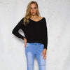 Loose Backless Bandage V- neck Sweaters