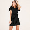 Casual O-Neck Bandage Cotton Short Dress