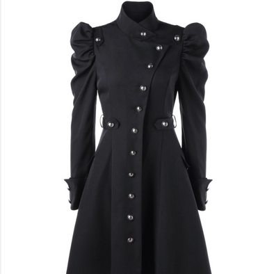 British Style Slim Pure Color Standing Collar Long Women's Jacket