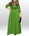 Seven-Quarter Sleeve V-Neck Evening Dress