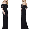 Solid Color Off Shoulder Split Evening Dress