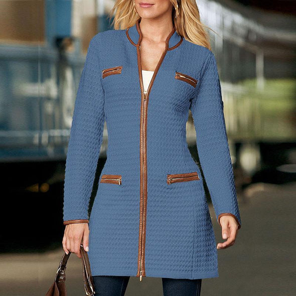 Simple Ladies Zipper Wool Coat Trench Outerwear