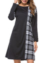 New Round Neck Black Plaid Long Sleeve Dress