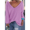 Solid Color V- neck Long Sleeve Knitting Sweaters