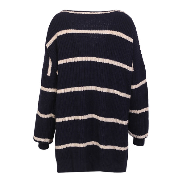 Casual Striped Stitching V-Neck Knitting Sweater