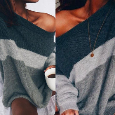 Scoop Neck  Color Block Sweaters