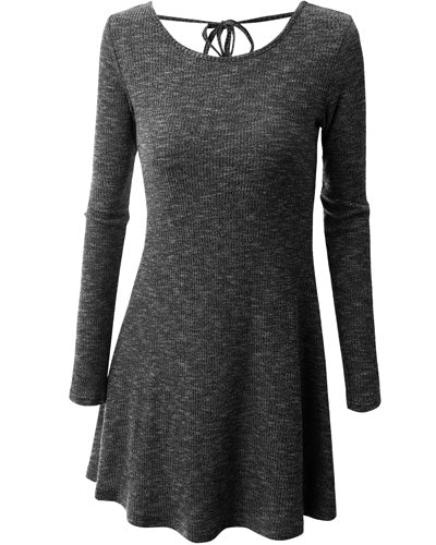 Fashion Long Sleeve O-Neck Tie Knit Dress