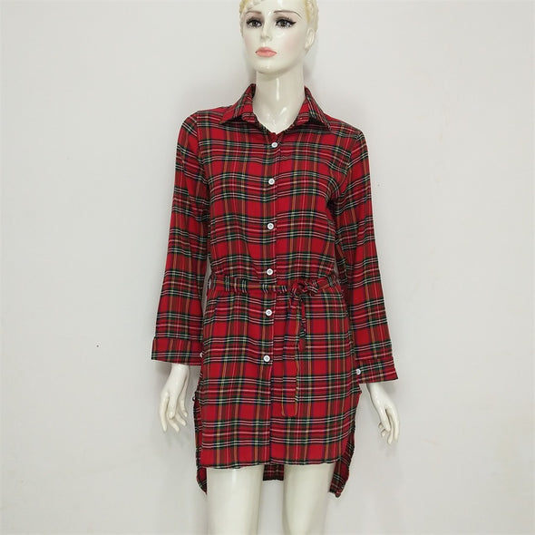 Women's Plaid Print Long Sleeve Dress