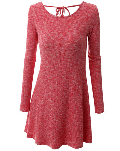 Fashion Long Sleeve O-Neck Tie Knit Dress