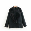 Faux Fur Patchwork Lapel Double-breasted Blazer Jacket