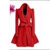 Fold-Over Collar Belt Belt Loops Plain Long Sleeve Coats