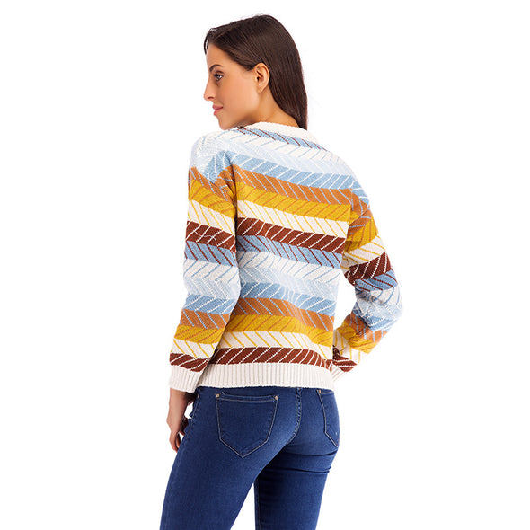 Fashion Stripe Round Neck Knitting Sweaters