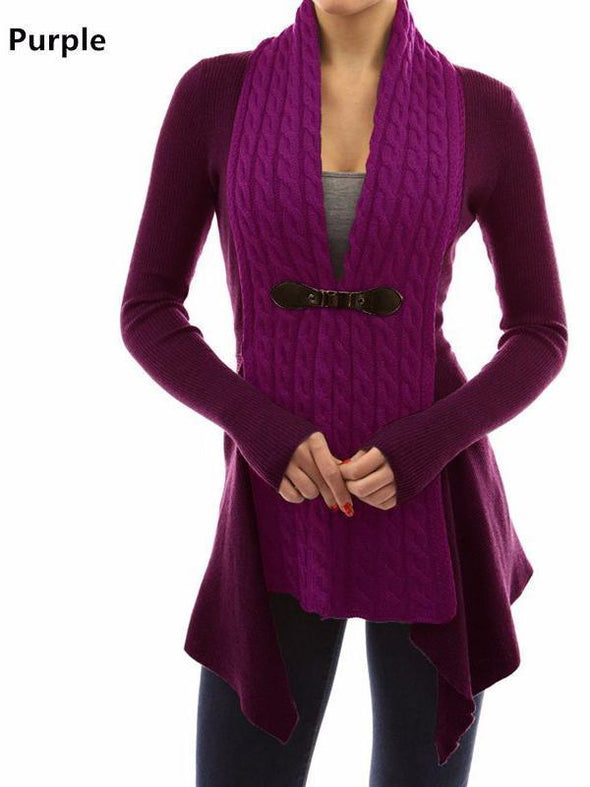 Solid Color Long Sleeve Irregular Knit Cardigan