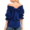 Open Shoulder Bowknot  Three-Quarter Sleeve Blouses