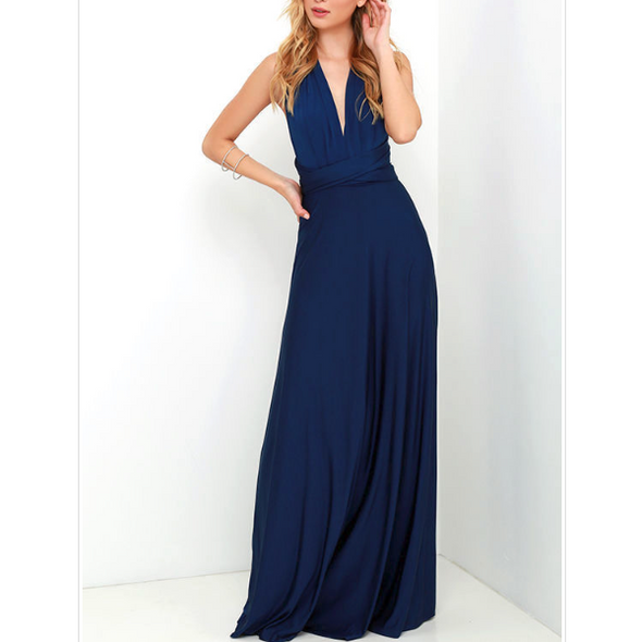 Solid Color V Neck Evening Dresses