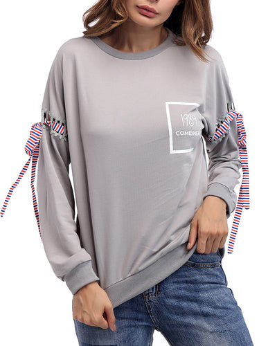 Solid Color Long Sleeve Strap Sweatshirt