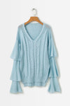 Solid Color V-Neck Cascading Sweater