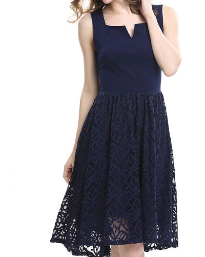 Lace Stitching Solid Color Dress