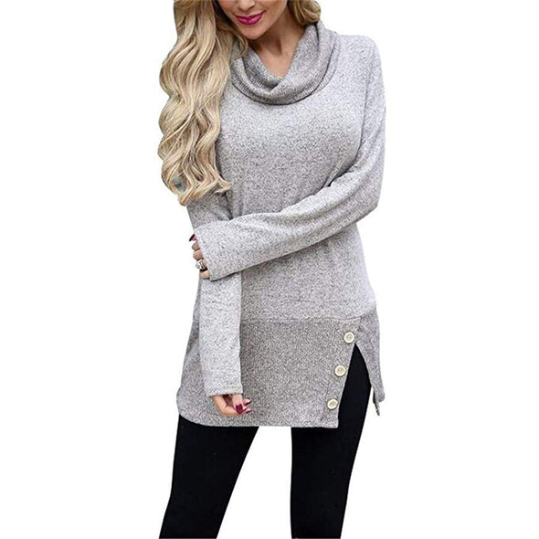 Solid Color Pile Collar Long Sleeve Pullover Sweater